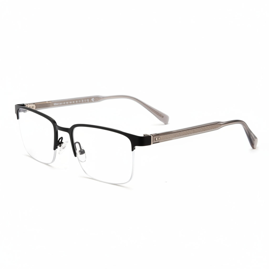 Westlock rectangle semi-rimless stainless steel men's eyeglasses, front view