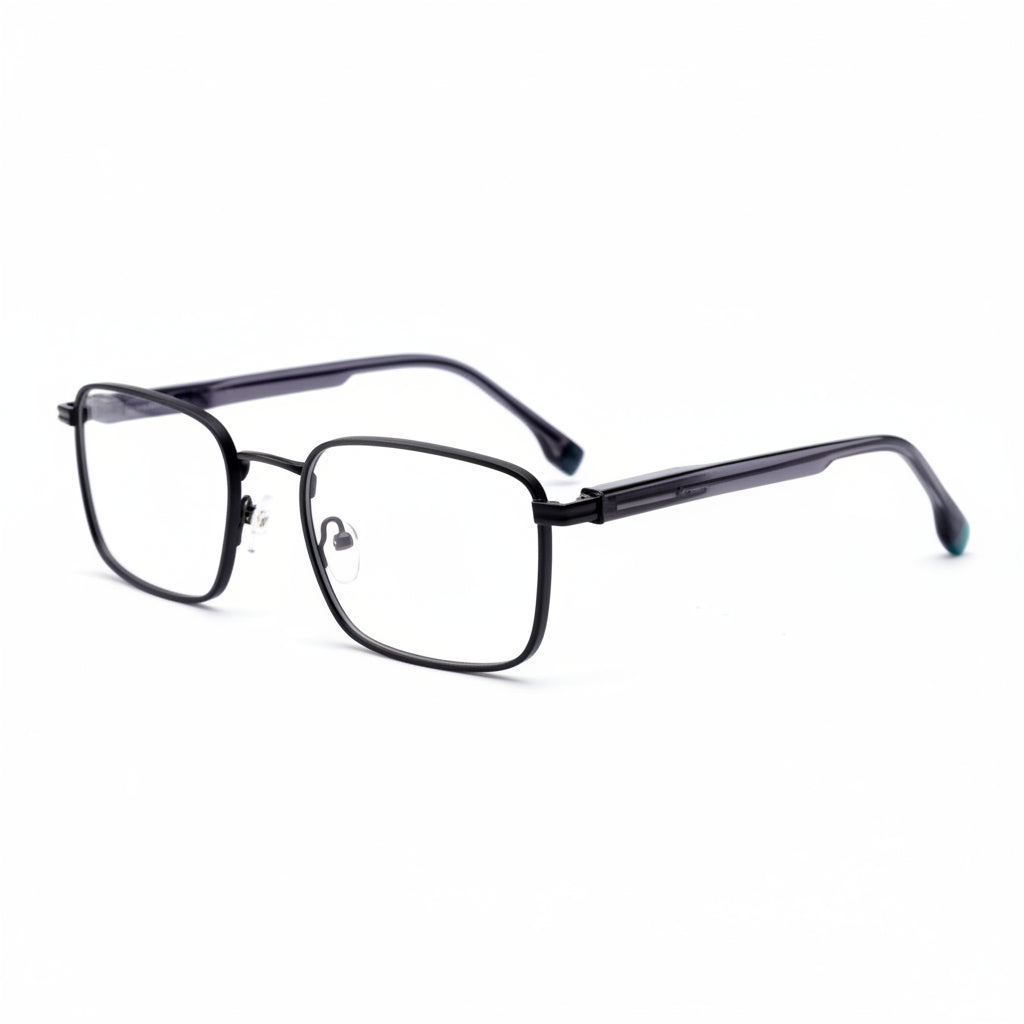Calmar rectangle stainless steel men's eyeglasses, front view