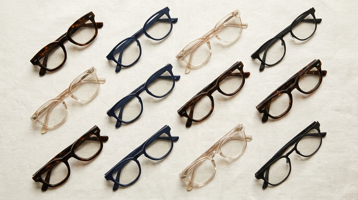 Curated optical frame board flat-lay