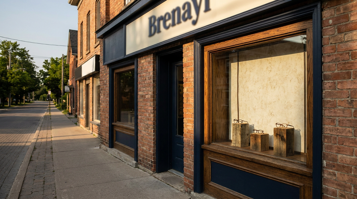 Independent optical storefront at golden hour