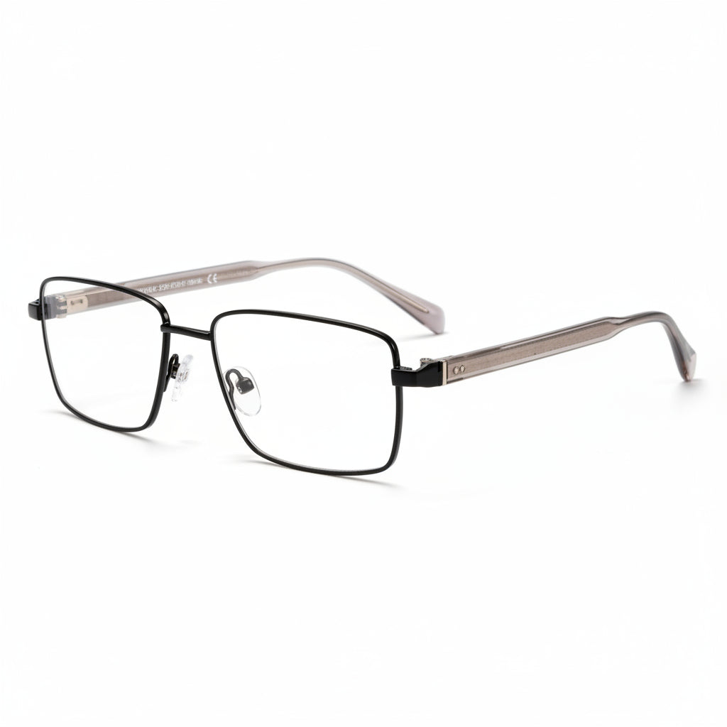 Kinuso rectangle stainless steel men's eyeglasses, front view